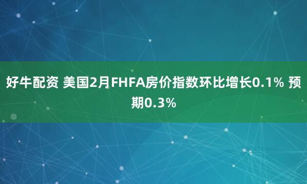 好牛配资 美国2月FHFA房价指数环比增长0.1% 预期0.3%