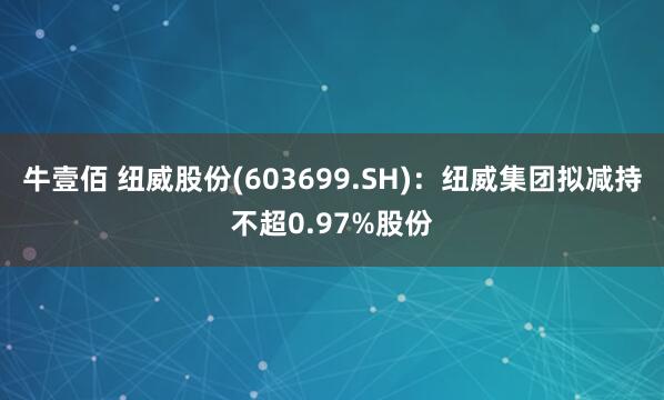 牛壹佰 纽威股份(603699.SH)：纽威集团拟减持不超0.97%股份